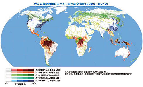 世界の森林面積変化の状況