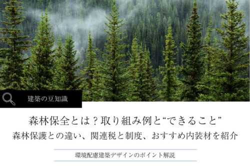 森林保全とは？取り組み例と“できること”、保護との違い、関連税と制度、おすすめ内装材を紹介
